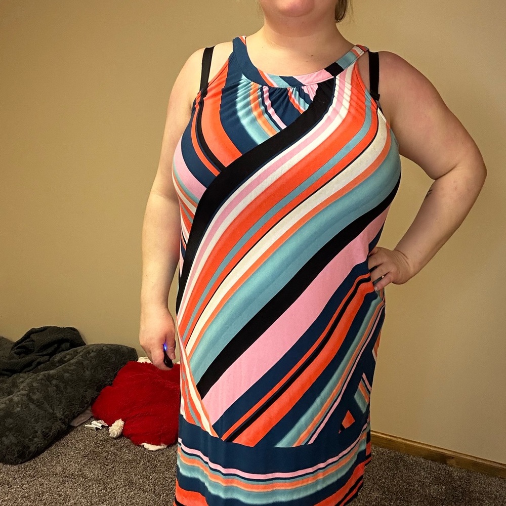 Roz & Ali Colorful Striped Midi Dress